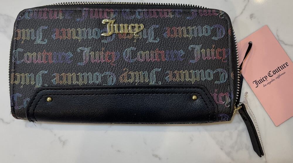 Juicy Couture Wallet Womens One Size Black Zip Around Faux Leather Logo